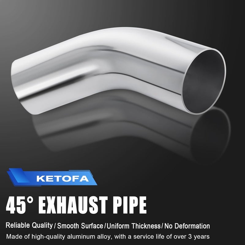 Ketofa 3.5Inch (89mm) OD, Leg Length 4" (100mm), 45 Degree Bend Elbow 3.5" Aluminum Pipe Tube Intercooler Pipe Piping Air Intake Tube, High Class Brushed Finish - Image 3